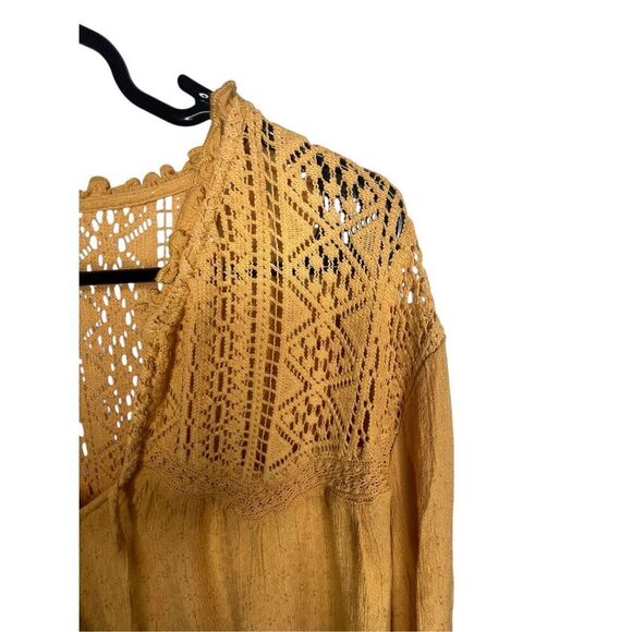 American Eagle Mustard Yellow Crochet Long Sleeve Blouse With Tassels - Picture 2 of 6